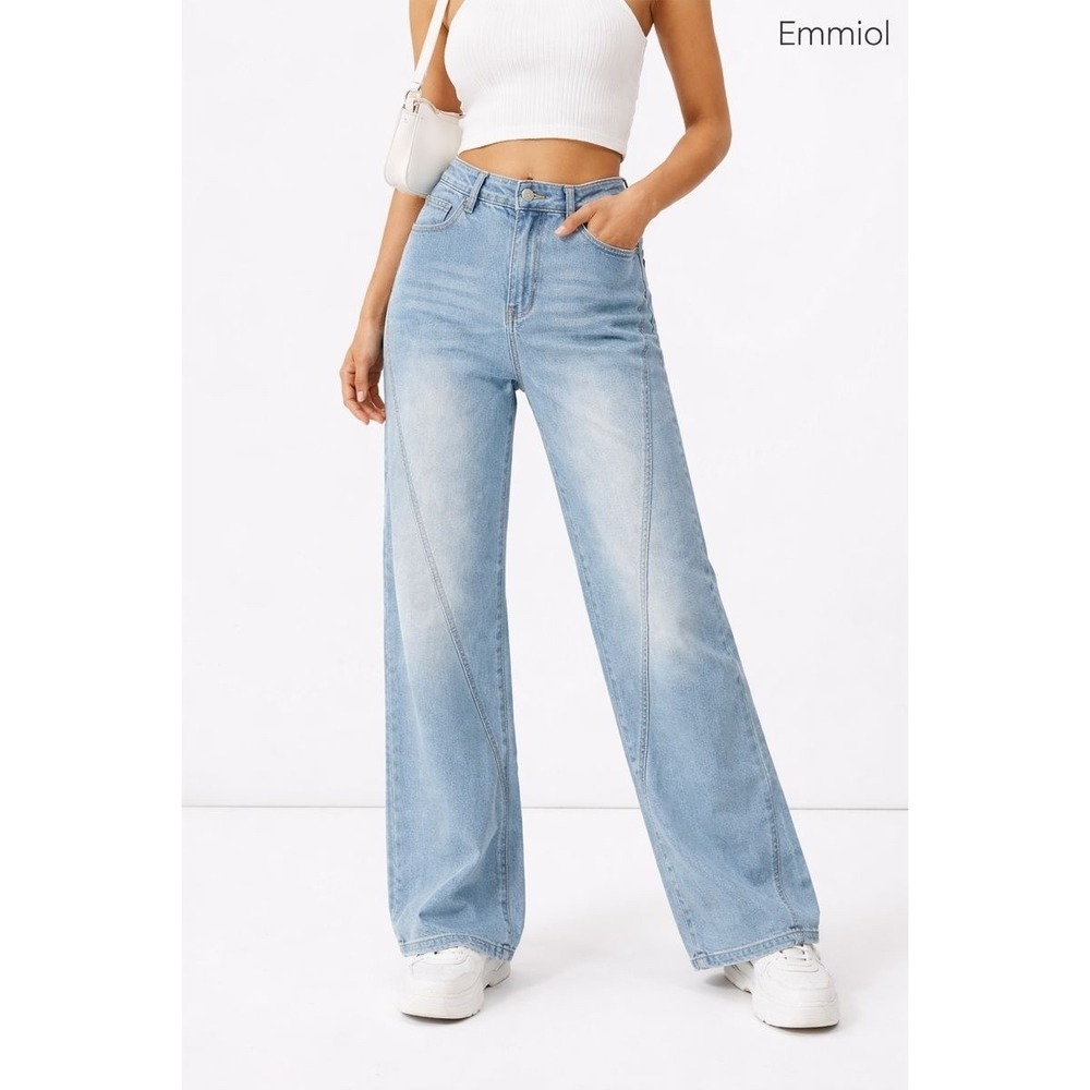 NWT EMMIOL Womens Light Wash Wide Leg Jeans‎ Size Small